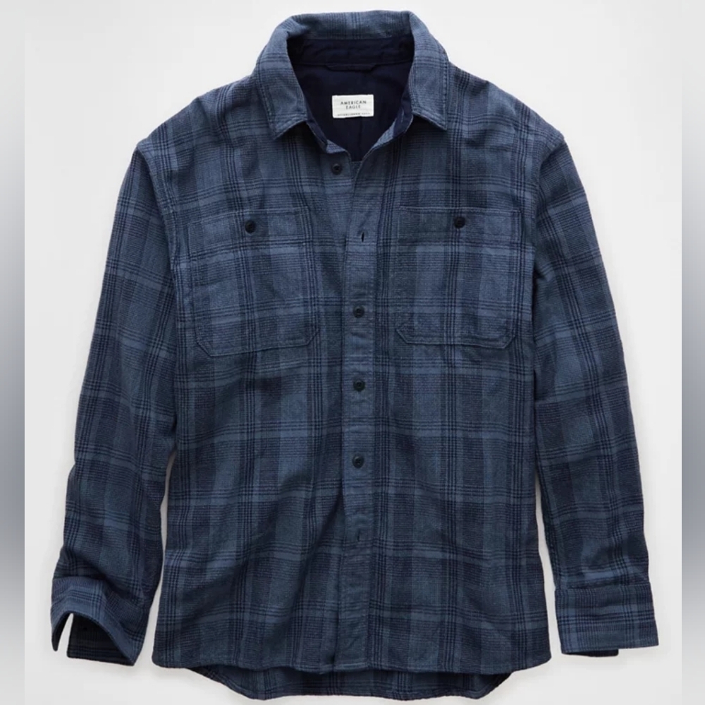 Men's American Eagle Lightweight Navy Plaid Flannel